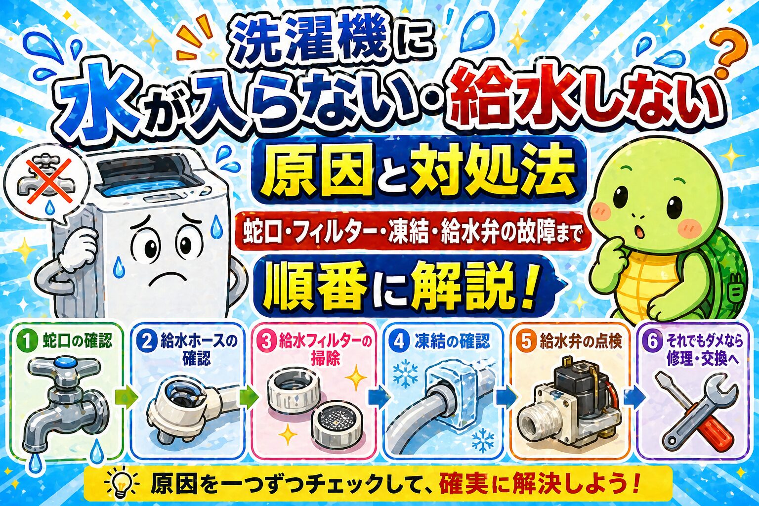 洗濯機に水が入らない・給水しない原因と対処法｜蛇口・フィルター・凍結・給水弁の故障まで順番に解説